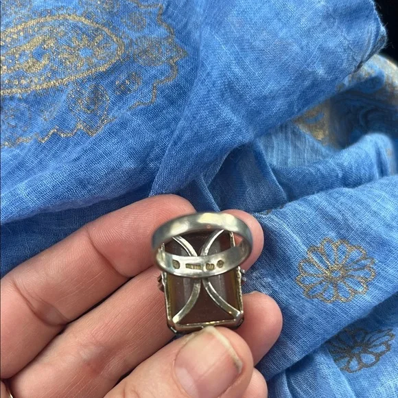 925 Smokey quartz? Vintage large cocktail Ring Sterling Brown Gemstone Ring - Picture 5 of 5